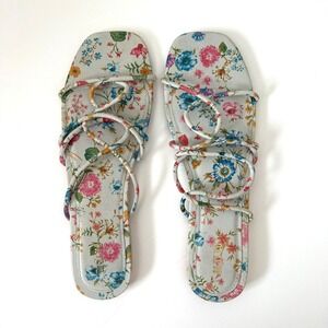 NWOB Maeve Sz 10M Strappy Multicolor Floral Slip On Leather Sandal Casual Summer